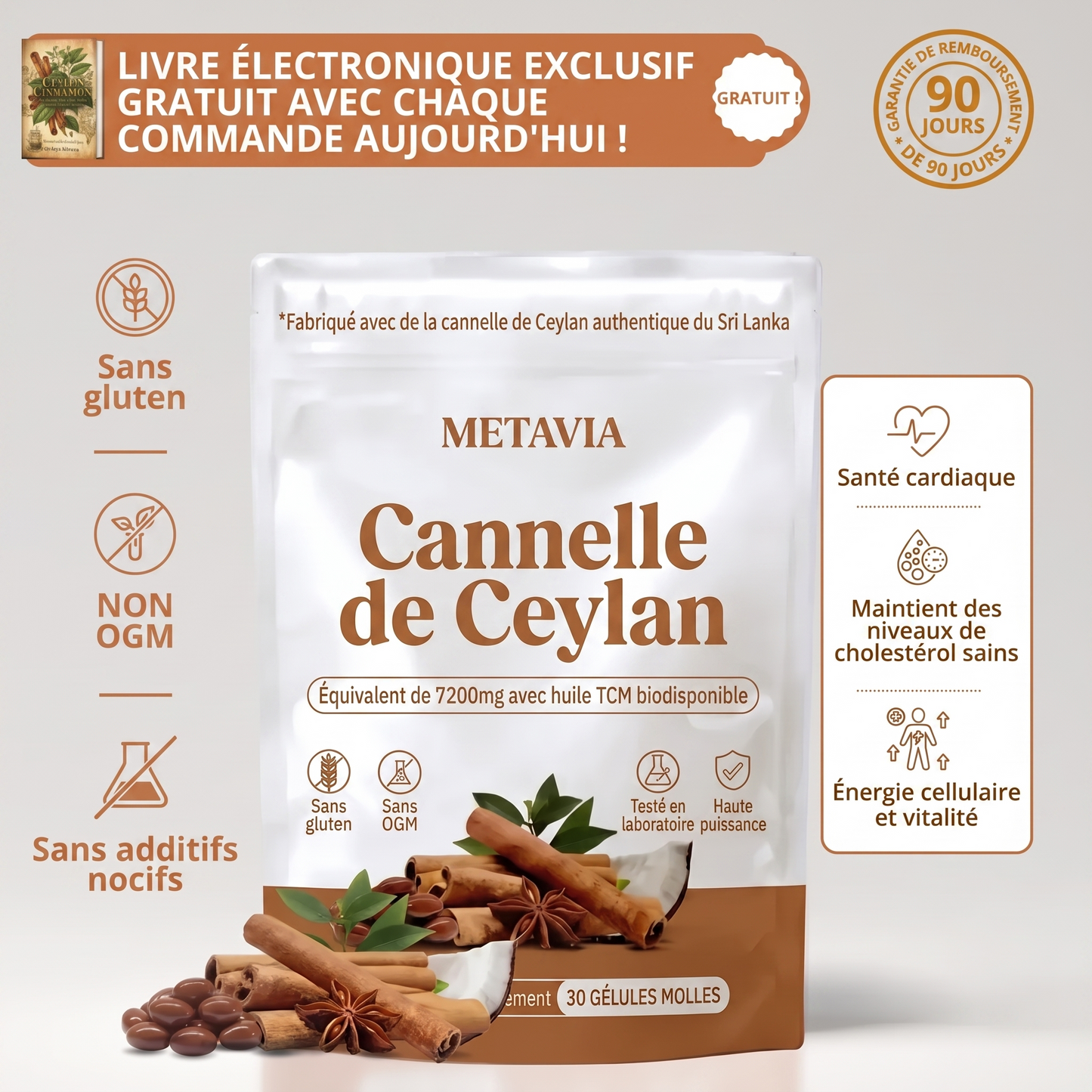 Cannelle de Ceylan — Équivalent 7 200 mg avec huile MCT