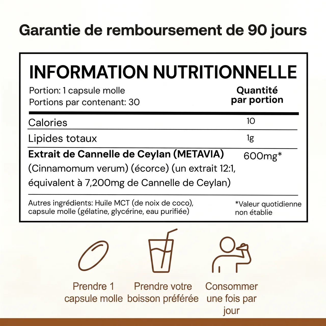 Cannelle de Ceylan — Équivalent 7 200 mg avec huile MCT