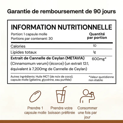 Cannelle de Ceylan — Équivalent 7 200 mg avec huile MCT